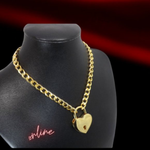 Pink And Gold Keyring With Gold Heart Lock Discreet Choker - Picture 2 of 4